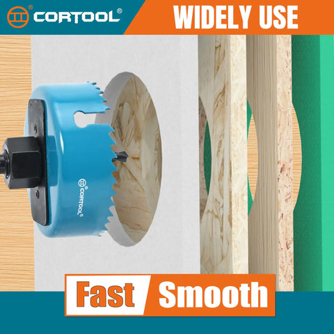 Open Slot Hole Saw Kit With Double Ground Teeth 21 Piece Drill Bit Set cutting through drywall, soft wood, plywood, and PVC