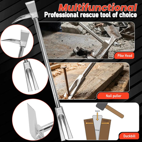 45 Grade Steel Halligan Bar 30 Inch Four In One Fire Rescue Tool With Pike Duckbill Recessed Nail Puller And Non Slip Grip