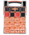 Ultimate 227 Piece Battery Terminal End Kit For Cars And Trucks With Heavy Duty Copper Wire Lugs organized in storage box