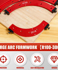 No Sweat Five Piece Round Corner Radius Template Set Tough Aluminum Alloy Router Jig For Quick Woodworking Arc Angle Positioning And Snappy Edge Layout displayed on a wooden surface, showcasing R100 to R300 sizes.