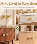 Killer Antique Brass Flower Drawer Knobs Top Notch Zinc Alloy Cabinet Pulls Heavy Duty Vintage Hardware No Hassle Installation Set Of Four For Dressers Cabinets And Pantry Refreshes displayed on various furniture.