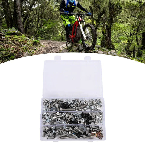 Motorcycle Fairing Bolts Kit With M5 And M6 Screws Nuts Washers And Spacers Plus Included Hex Wrenches For Ready To Roll DIY Installation And Universal Body Panel Hardware For All Models, assorted metal bolts in organizer