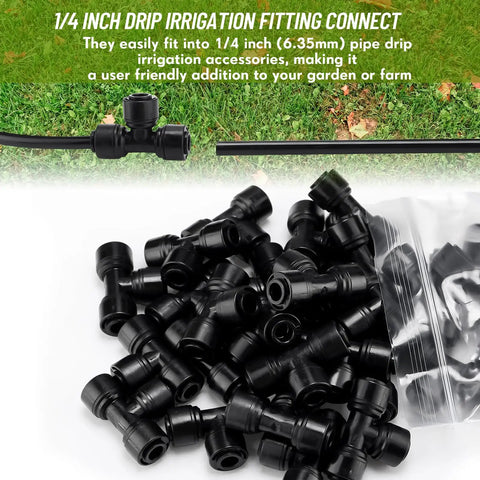 30 Piece Drip Irrigation Tee Connectors for Quarter Inch Tubing Quick Connect Fittings Black Built For Leak Free Connections