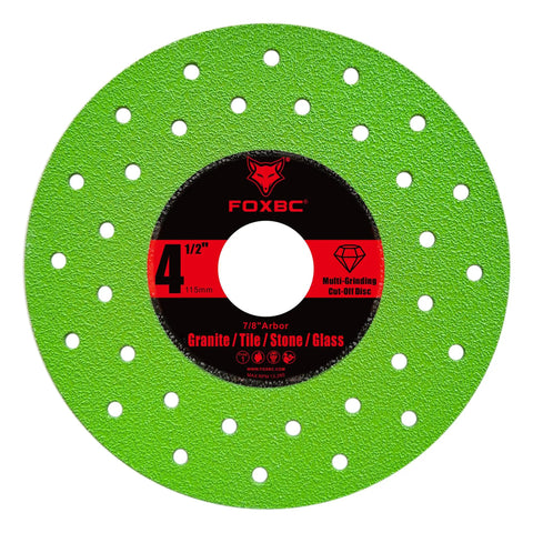 4-1/2 Inch Diamond Cut Off Discs For Angle Grinder, Ultra-Thin Multi-Material Tile Cutter Blades, Great For Porcelain, Glass, Ceramic, Marble And Stone, 7/8 Inch Arbor, 3 Pack, Pro-Grade Durability And Long Life image showing close-up of disc with detailed surface.