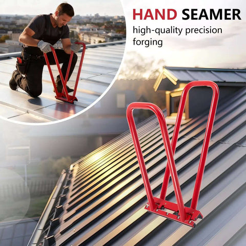 Heavy Duty Hand Seamer For Lock Stand Seam Roofing Tool With Rubber Grommets for 1.5 Inch Vertical Seams in use on roof