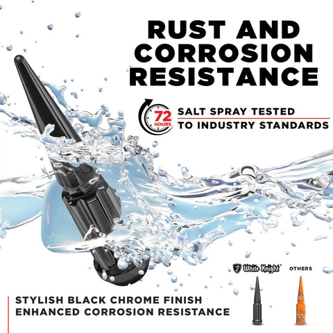 Solid Piece Spline Spike Lug Nut Set 14x1.50 Thread Pitch 33 Pack With Extra Spike 60 Degree Bulge Acorn Anti Theft 7 Spline For Eight Lug Vehicles Chrome Black Chrome Finish