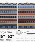 Front and back view of 100 Percent Virgin Wool Blanket 62 By 86 Inches Warm Thick And Washable, tribal pattern design, size details shown.