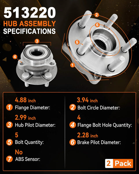 Front Wheel Bearing Hub Assembly Kit 513220 For Subaru Outback And Legacy 2005-2014 2014 Forester 2008-2014 Impreza
