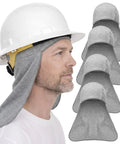 Flame Resistant FR Hard Hat Liner Sun Shade with Cotton Neck Protector and Ear Coverage on construction worker, gray