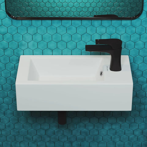 Voltaire Sleek Wall Hung Sink In Glossy White With Space Saving Wall Mount Modern Minimalist Bathroom Fixture Scratch Resistant Non Porous Ceramic