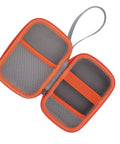 Open Hard EVA Case For Kids Music Player With Velvet Lining showcasing mesh pockets and elastic straps, ideal for card and cable storage.