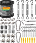 Heavy Duty 1/16 Inch 304 Stainless Steel Wire Rope Kit With 100ft Vinyl Coated Aircraft Cable, turnbuckles, and hardware displayed