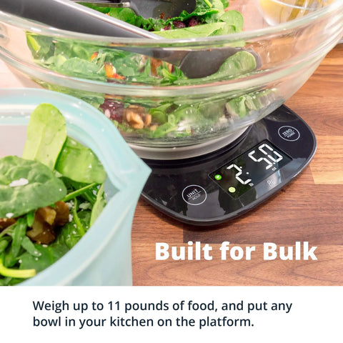 Digital Food Scale With Stainless Steel Bowl For Baking And Meal Prep 11 Pound To 5 Kilogram Capacity Grams And Ounces Tare