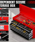 8 Drawer Rolling Tool Chest Built Like A Tank Heavy Duty Metal Tool Cabinet On Wheels With Locking Sliding Drawers Detachable Top Box And Side Hooks For Garage Workshop Repair Room Warehouse Red, open lid