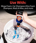 Pouring car shampoo into bucket with Dope Microfiber Car Wash Mitt With Plush Synthetic Fur Fibers For A Scratch Free Shine