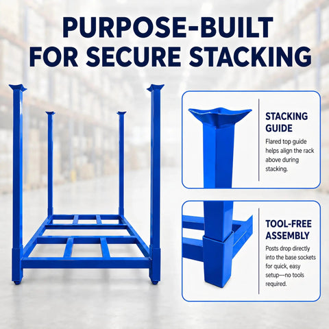 Built Like A Tank Portable Stack Racks 4000 Lb Capacity Each 8 Pack Set showing flared top guide for secure stacking