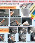 Image showing repair steps using Heavy Duty 220W Plastic Welder Kit 2 In 1 With 1000 Hot Staples And 100 Welding Rods for plastic fixes.
