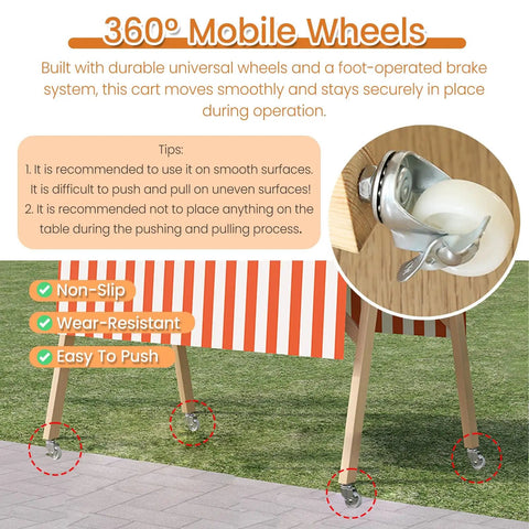 Heavy Duty Portable Folding Vending Cart With Locking Wheels Perfect For Street Food And Coffee Sales Featuring sturdy wheels for smooth movement.