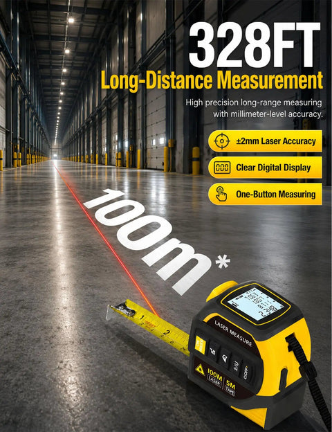 Badass 4 In 1 Laser Tape Measure Featuring Dual Axis Leveling And A Massive 328Ft Range With A Dependable 16Ft Tape Blade For Any Home Improvement Hustle