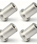 Heavy Duty Steel Weld On Nut 3/8-24 Fine Thread Female Stepped Chassis Mount Tab Hardware For Muscle Cars And Truck Builds Includes Four Pieces in silver finish.