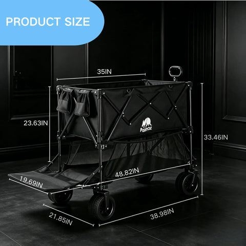 700lb Capacity Double Decker Collapsible Wagon With Detachable Waterproof Cover And Extended Storage Foldable Cart shown in size dimensions