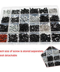 Universal RC Screw Kit 1000Pcs All In One Hardware Fasteners Set for RC Cars in organized storage case with compartments visible