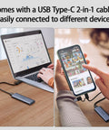 Ultra Fast 2TB External SSD With USB 3.2 Gen2 Type C connected to laptop and smartphone, illustrating versatility in use.
