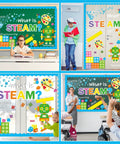 Back To School Bulletin Board Decorations Set For Classrooms Includes 16 Borders 5 Adhesive Dots And STEAM Science Technology Engineering Art And Math Cutouts A Real Must Have For Teachers And Students Decor with colorful designs and student engagement.