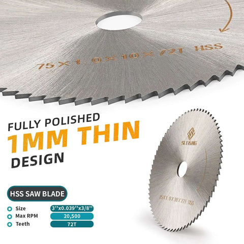 Three Inch HSS Circular Saw Blade With Three Eighth Inch Arbor 72 Tooth Multi Material Cutter featuring polished design and size details