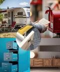Collage showing Six Pack Cabinet Locks With Keys, Five Eighth Inch Cam Lock Keyed Alike on RV, mailbox, and drawers for safety.