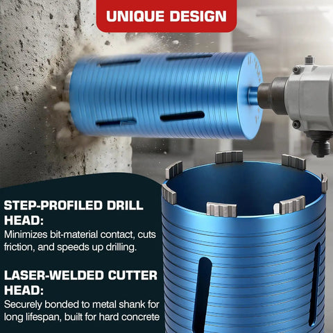 One And Three Eighths Inch Diamond Core Drill Bit With Eleven Inch Depth, Heavy Duty, Laser Welded Segments for Concrete Masonry, front view