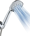 Square 6 Setting High Pressure Hand Shower With Extra Long 72 Inch Stainless Hose Bracket Solid Brass Fittings All Chrome Finish Premium Handheld Shower Head From A Top American Manufacturer Built To Last in use with water flowing demonstrating shower settings