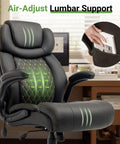 Big And Tall Office Chair With Lumbar Support For Back Pain, Breathable PU Seat, adjustable flip up armrests, black