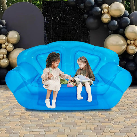 Kick Back On This Hella Comfy Clear Inflatable Sofa Chair For Two Portable Twin Size Air Mattress Couch with kids playing on it.