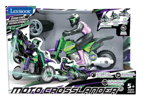 Crosslander RC18 Electric Motocross Bike With 2.4 GHz Radio Control Up To 12 Kmph Speed, in retail packaging, for ages 5 and up.