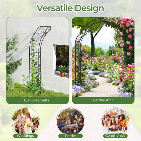 Heavy Duty Garden Arch Made From Galvanized Steel Arbor With Seven Size Options, Metal Flower Leaf Decoration, Outdoor Trellis