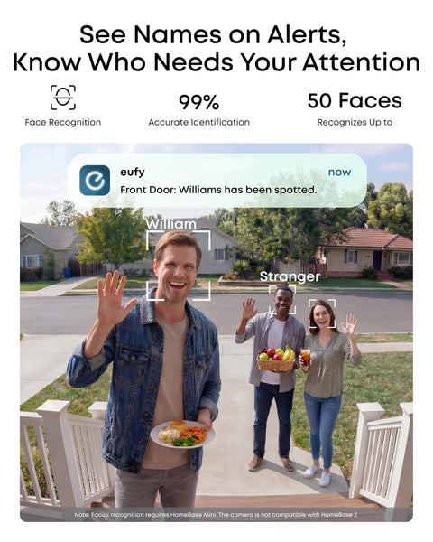 Display of face recognition alert on Four Camera Wireless Outdoor Security Kit With 360 Pan And Tilt Auto Tracking 2K Solar Powered