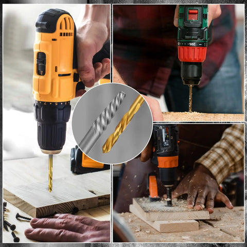 18 Piece Screw Extractor Set With Left Hand Drill Bits in use for removing broken bolts and stripped screws on wood surfaces