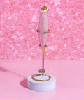 Electric Rhinestone Handheld Milk Frother With Double Coil Whisk And Gold Stand Pink Battery Powered Portable Frother