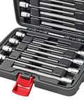 18-Piece Extra Long Hex Socket Set With Deep Reach Allen Bits For Auto And Home Use, SAE One Eighth To Three Eighths And Metric Three To Ten Millimeters, Drive Size Three Eighths, S2 Steel CrV Sockets, 6.1 Inch Long, Durable Carry Case
