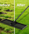 Heavy Duty Folding Lawn Leveling Rake 30x10, Adjustable 25 To 72 Inch Long Handle, before and after lawn leveling