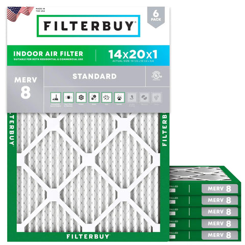 Pack of 14x20x1 Air Filter MERV 8 Pleated Replacement For Furnaces Air Conditioners And Heat Pumps Six Pack With Electrostatic Dust And Allergy Defense Actual Size 13.5 x 19.5 x 0.75 Inches Easy Fit No Brainer