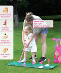 Toddler Golf Set For Kids Aged 2 To 4 Boys And Girls Upgraded Golf Clubs With Cart Putting Mat Indoor Outdoor Play Toy Safe Durable Plastic Pink Birthday Gift in use on grass with child and adult