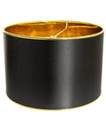 Dope Black Drum Lampshade With Spider Fitter And Harp Compatibility, 13 Inch Diameter And 8.5 Inch Height, gold interior