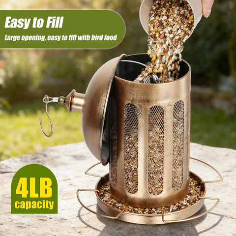 Large Capacity Metal Bird Feeder For Outdoor Hanging Built To Last Heavy Duty Wild Bird Feeder With Lantern Shaped design