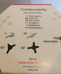 Student Organic Chemistry Molecular Model Kit With Resonating Pi Bonds components list and diagram on hexagonal packaging