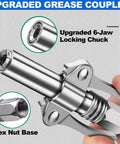 Heavy Duty Double Handle Grease Gun Coupler With Six Claw Quick Lock No Spill Leak Proof Fittings close-up of locking mechanism