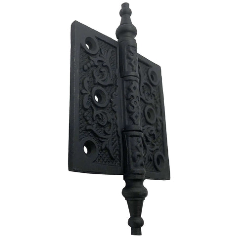 Close-up of 6 Inch Antique Style Black Iron Hinge Set For Doors Gates Cabinets And Barn Doors Heavy Duty Victorian Decor Hinges