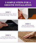 3-step installation guide for 16Pcs Non Slip Rug Grippers With Triangular Design For Hardwood Floors And Carpet Tape For Area Rugs