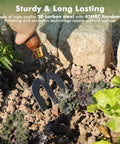 Beefy Heavy Duty Garden Hand Fork for Planting Weeding Transplanting and Soil Cultivation with Thickened Sturdy Tines in use